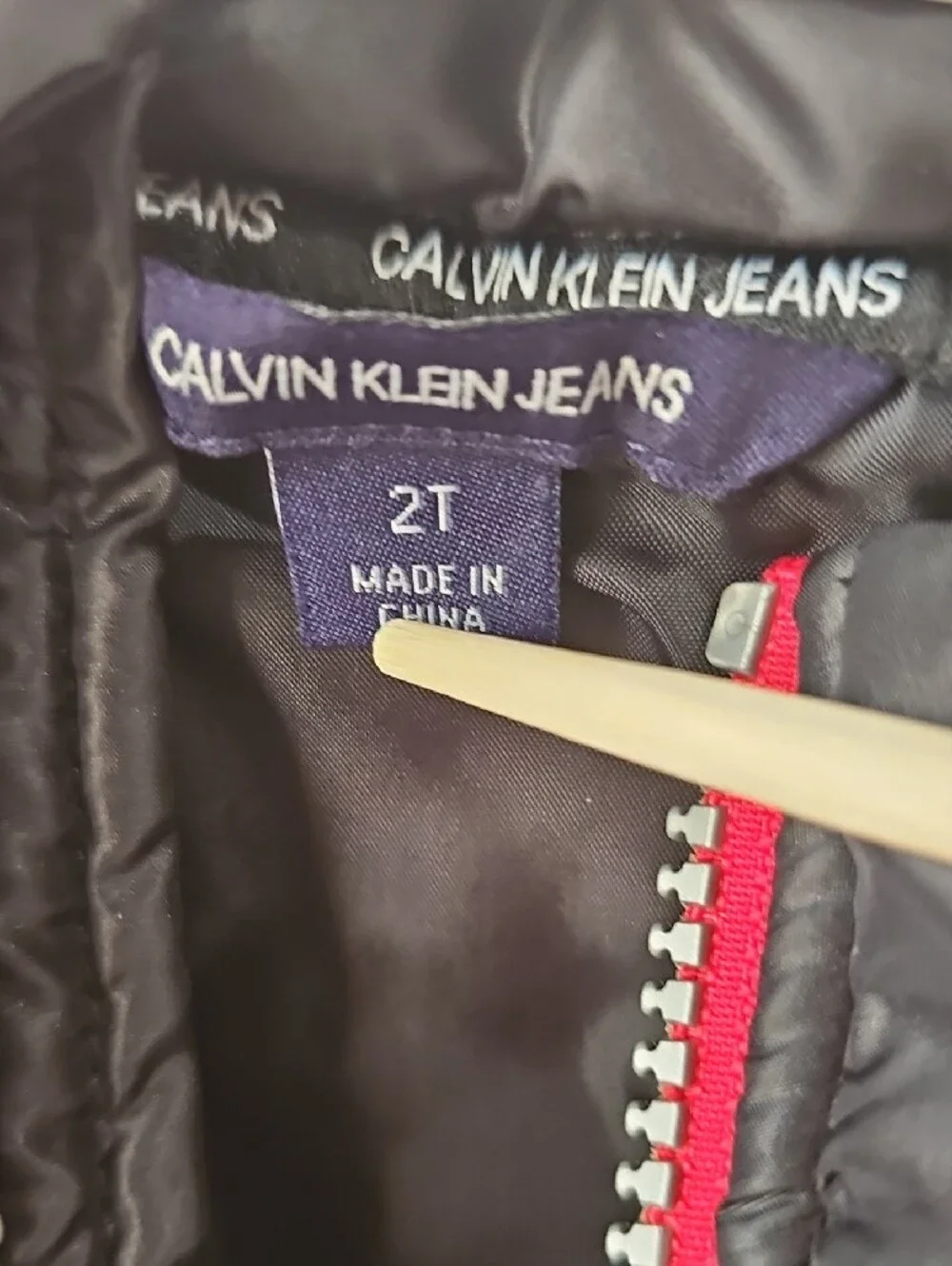 Calvin Klein Jeans Black Quilted Vest with Red-Trim Zipper